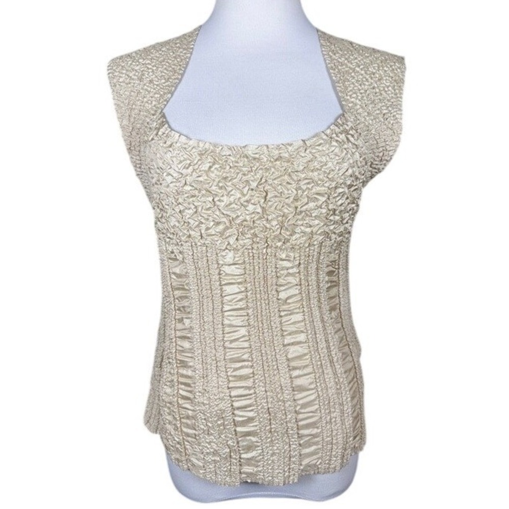 Carina Womens Popcorn Texture Pleated Sleeveless Top Champagne Gold‎ Size M